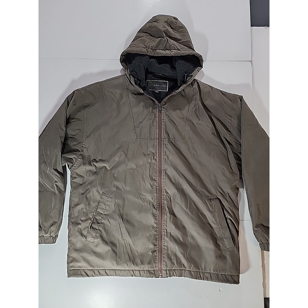 Naturalife Mens M Jacket Green Fleece Lined Hooded Full Zip Outdoor Utility Coat